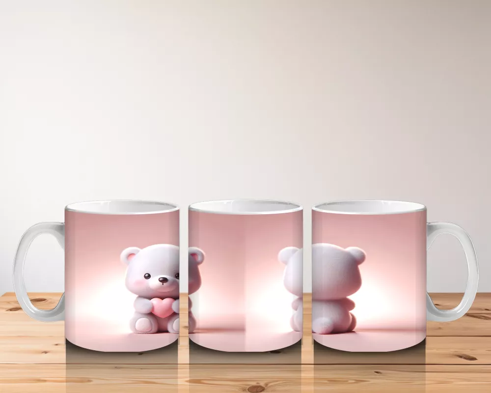Pembe Arka Planda Tatlı Ayıcıklar – Baskılı Kahve Kupası - 5