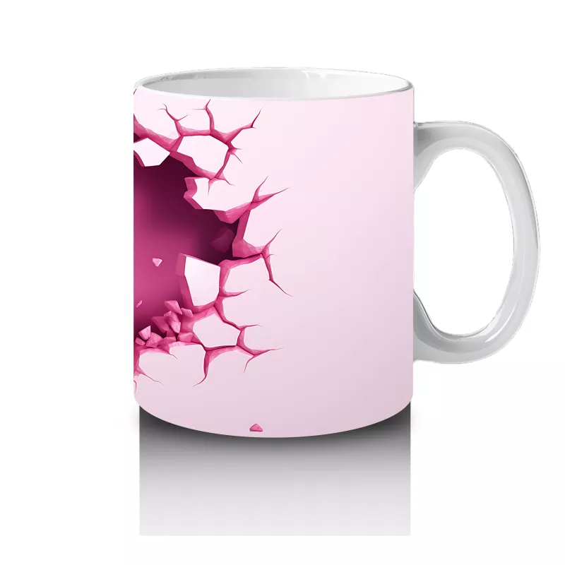 Pembe Arka Planlı Çatlak Zeminden Bakan Sevimli Lama - Baskılı kahve kupası - 4