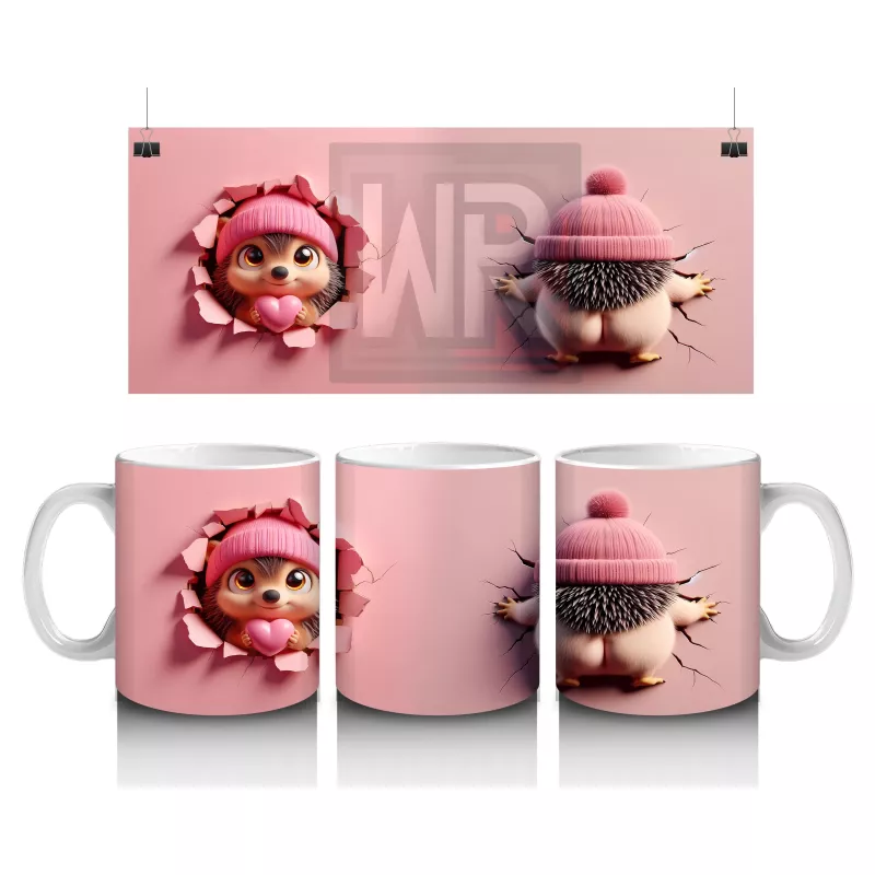 Pembe Bebek Şapkası Takan Oyuncak Kirpi – Baskılı Kahve Kupası