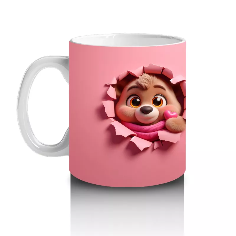 Pembe Bereli Sevimli Ayıcık Figürü (Yandan ve Arkadan) - Baskılı kahve kupası - 2