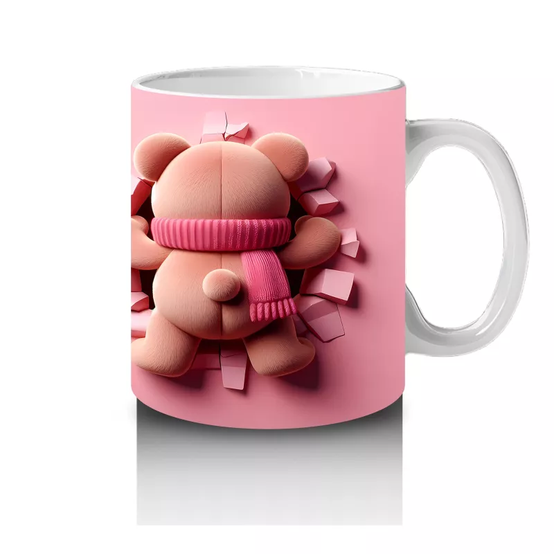 Pembe Bereli Sevimli Ayıcık Figürü (Yandan ve Arkadan) - Baskılı kahve kupası - 4