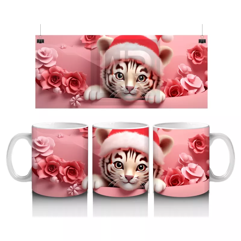 Pembe Bereli Sevimli Kedi Figürü – Baskılı Kupa