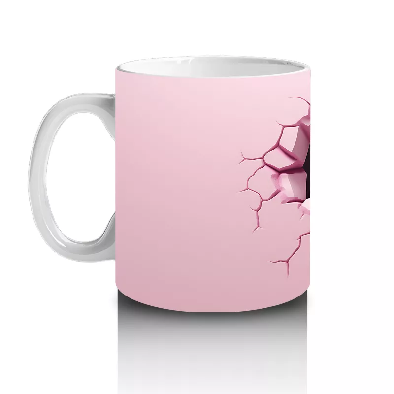 Pembe Çatlak Duvar Arasında Gergedan İllüstrasyonu - Baskılı kahve kupası - 2