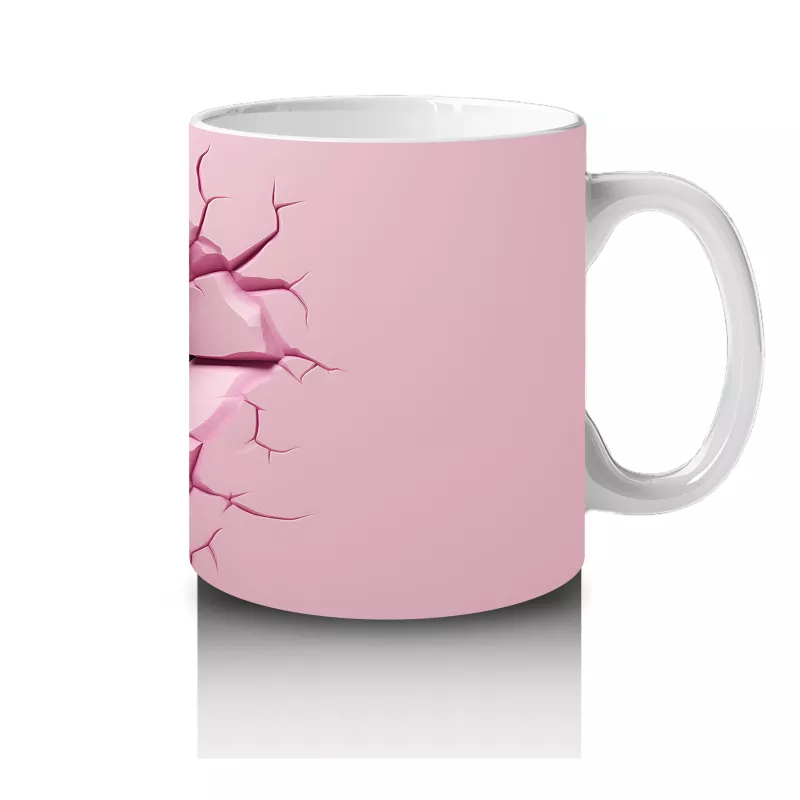 Pembe Çatlak Duvar Arasında Gergedan İllüstrasyonu - Baskılı kahve kupası - 4