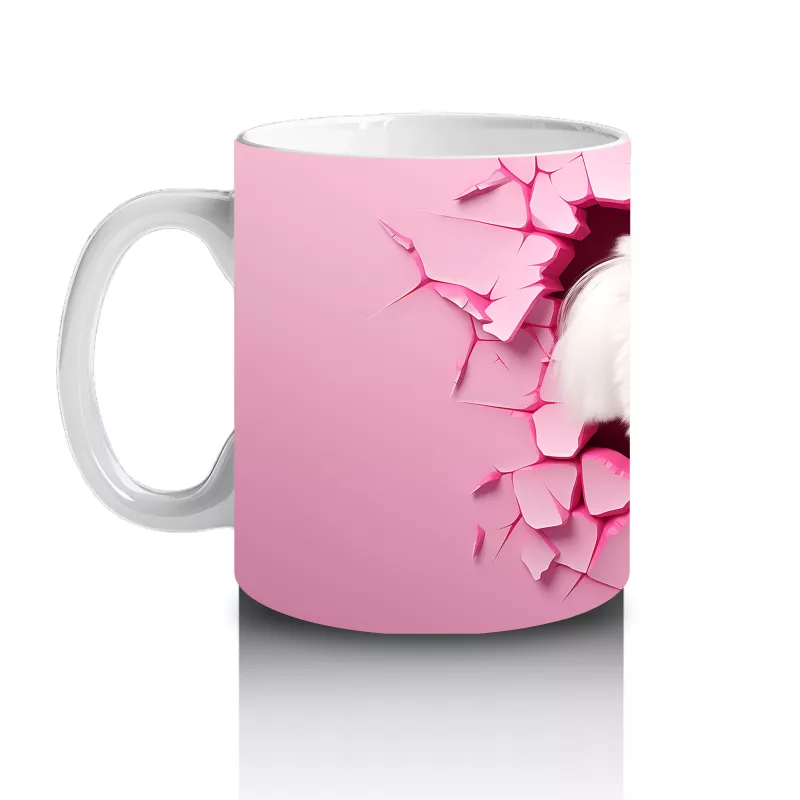 Pembe Çatlak Duvar Arasında Gülümseyen Beyaz Terrier - Baskılı kahve kupası - 2