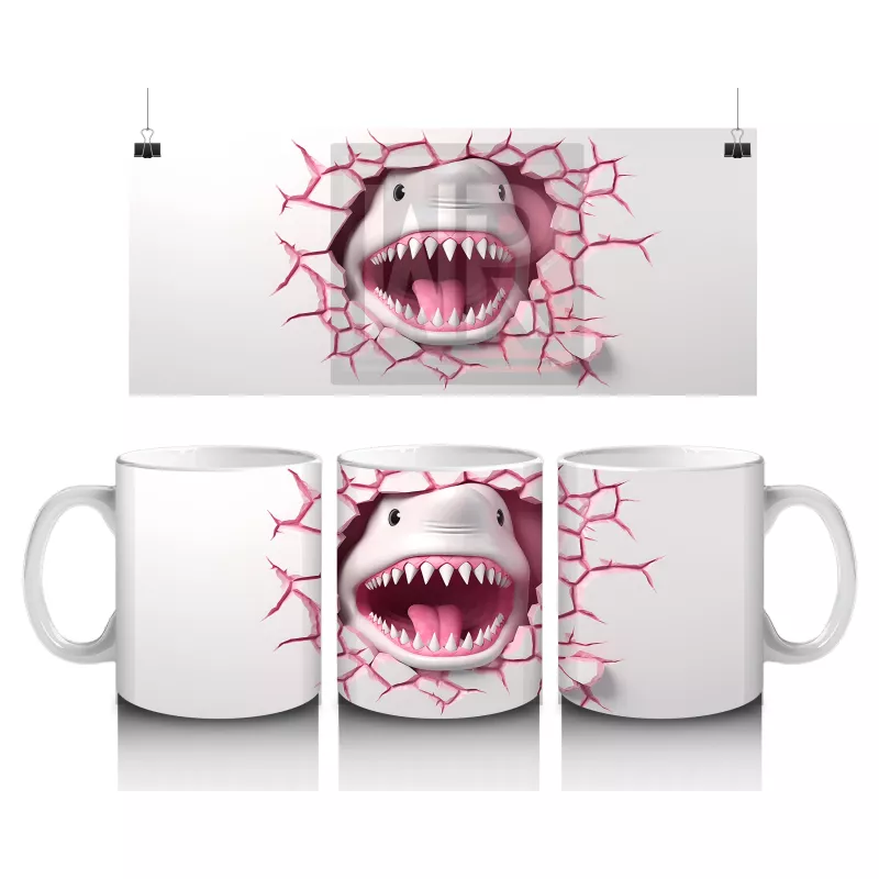 Pembe Çatlak Duvar Arasında Köpekbalığı – Baskılı Kahve Kupası