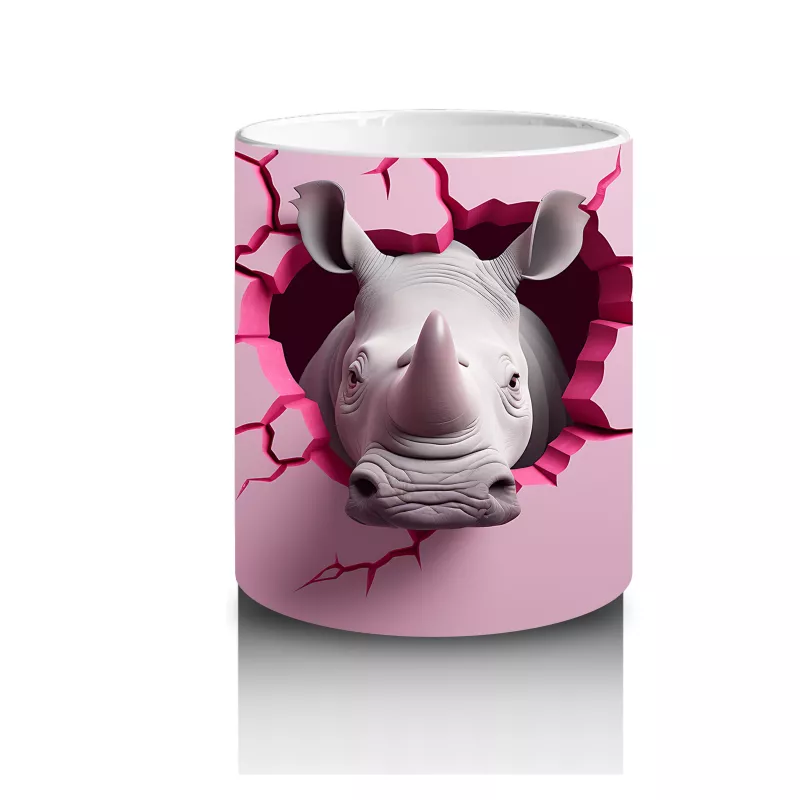 Pembe Çatlak Duvar Arasından Bakan Gergedan – Baskılı Kahve Kupası - 3