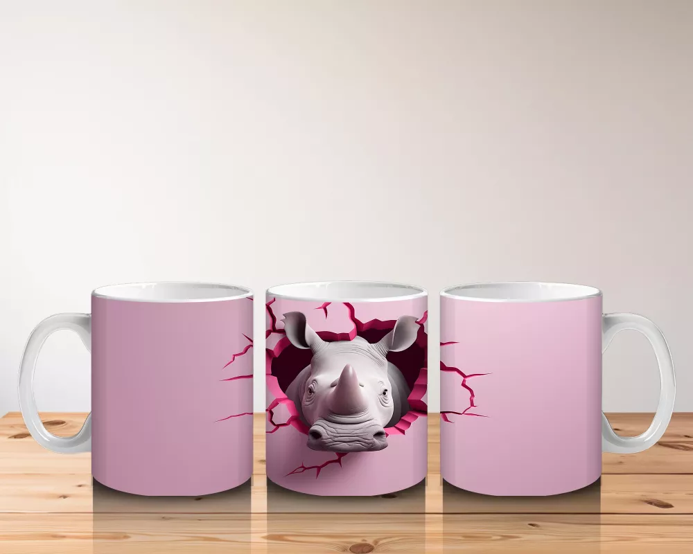 Pembe Çatlak Duvar Arasından Bakan Gergedan – Baskılı Kahve Kupası - 5