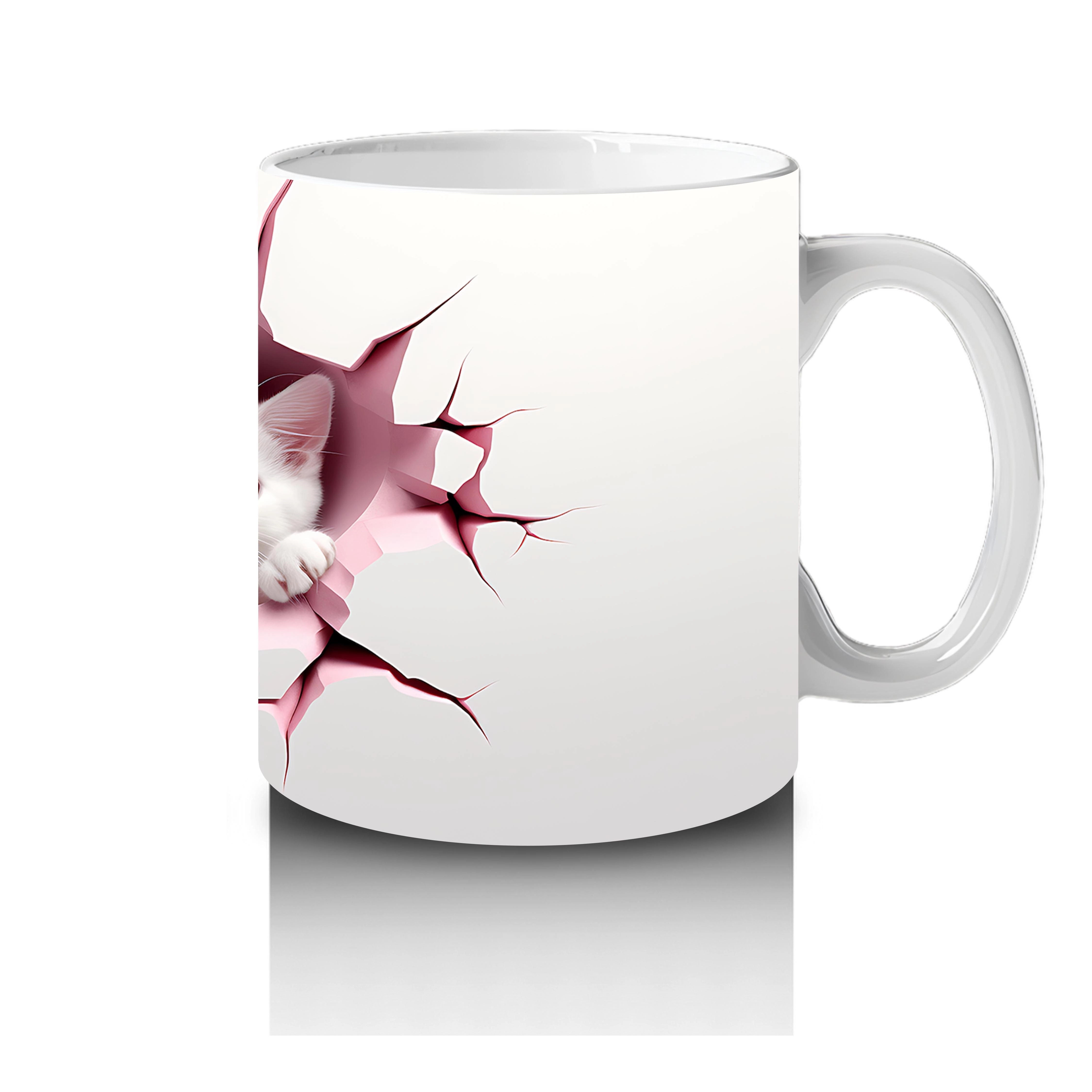 Pembe Çatlak Duvar Arasından Bakan İki Yavru Kedi - Baskılı kahve kupası - 4