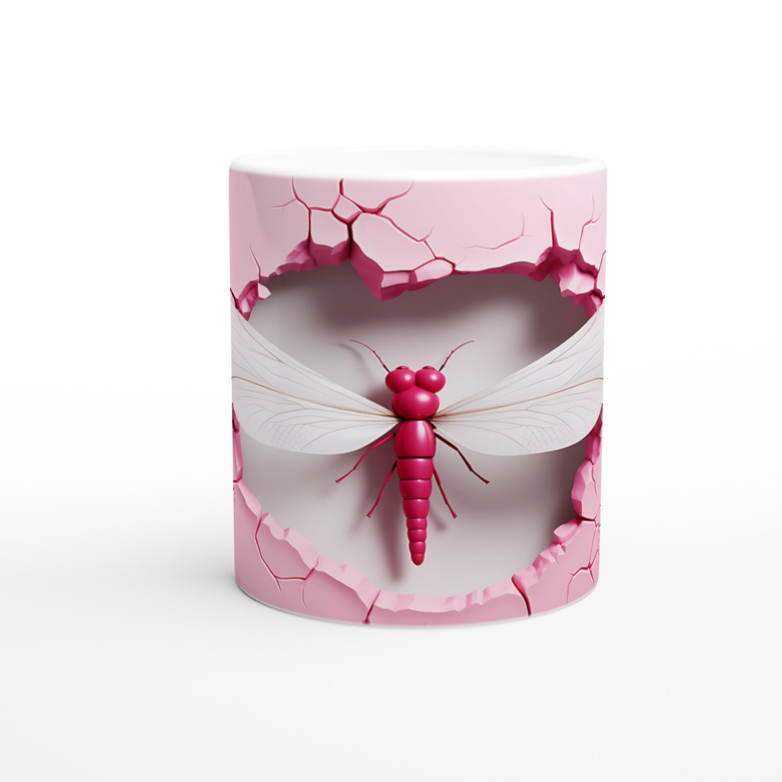 Pembe Çatlak Duvar Efektli Yusufçuk Temalı Baskılı Kupa Bardak - 2