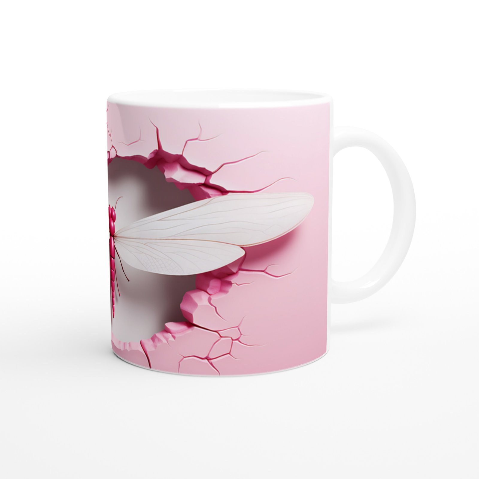 Pembe Çatlak Duvar Efektli Yusufçuk Temalı Baskılı Kupa Bardak - 3