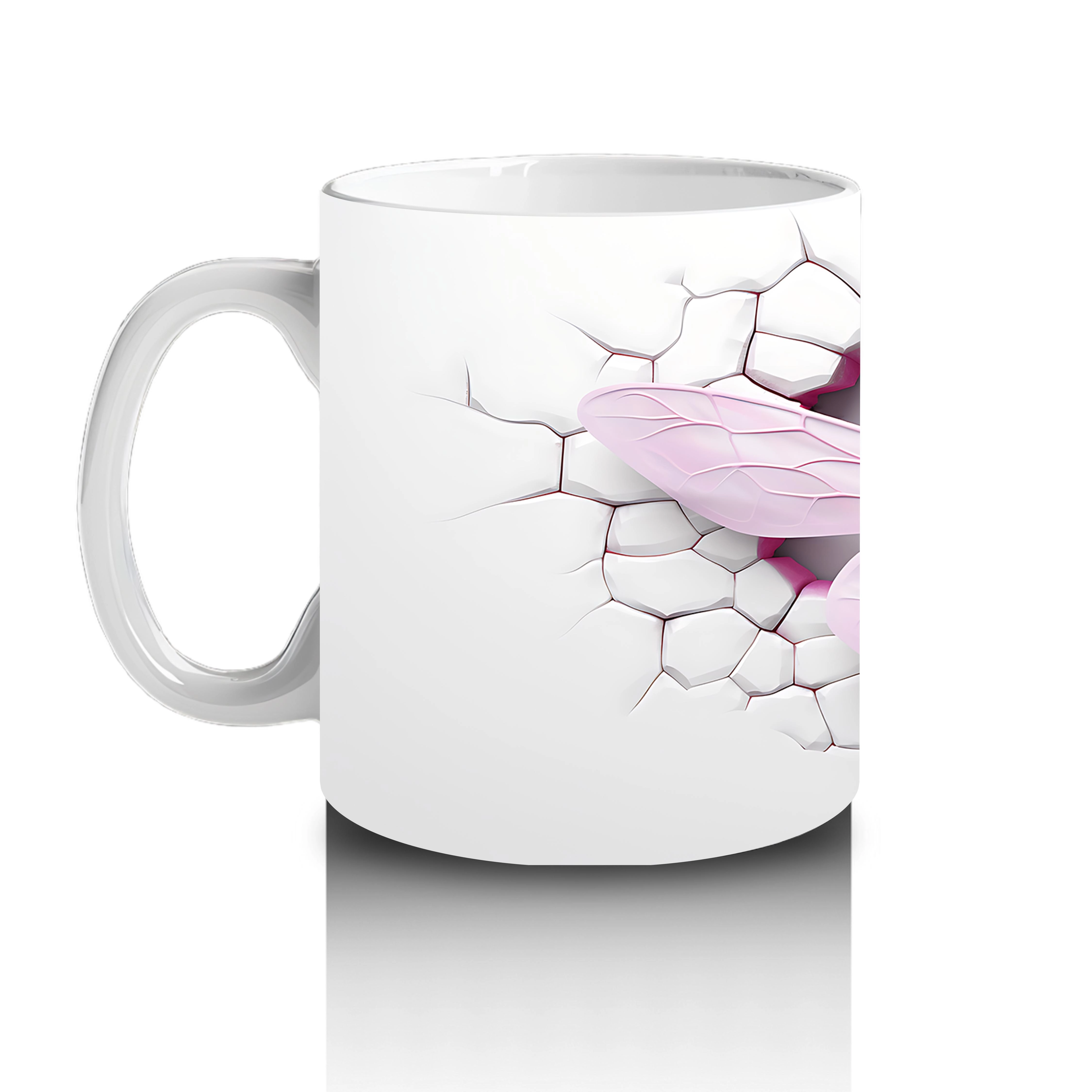 Pembe Çatlak Duvar Üzerinde Uçan Pembe Yusufçuk – Baskılı Kahve Kupası - 2