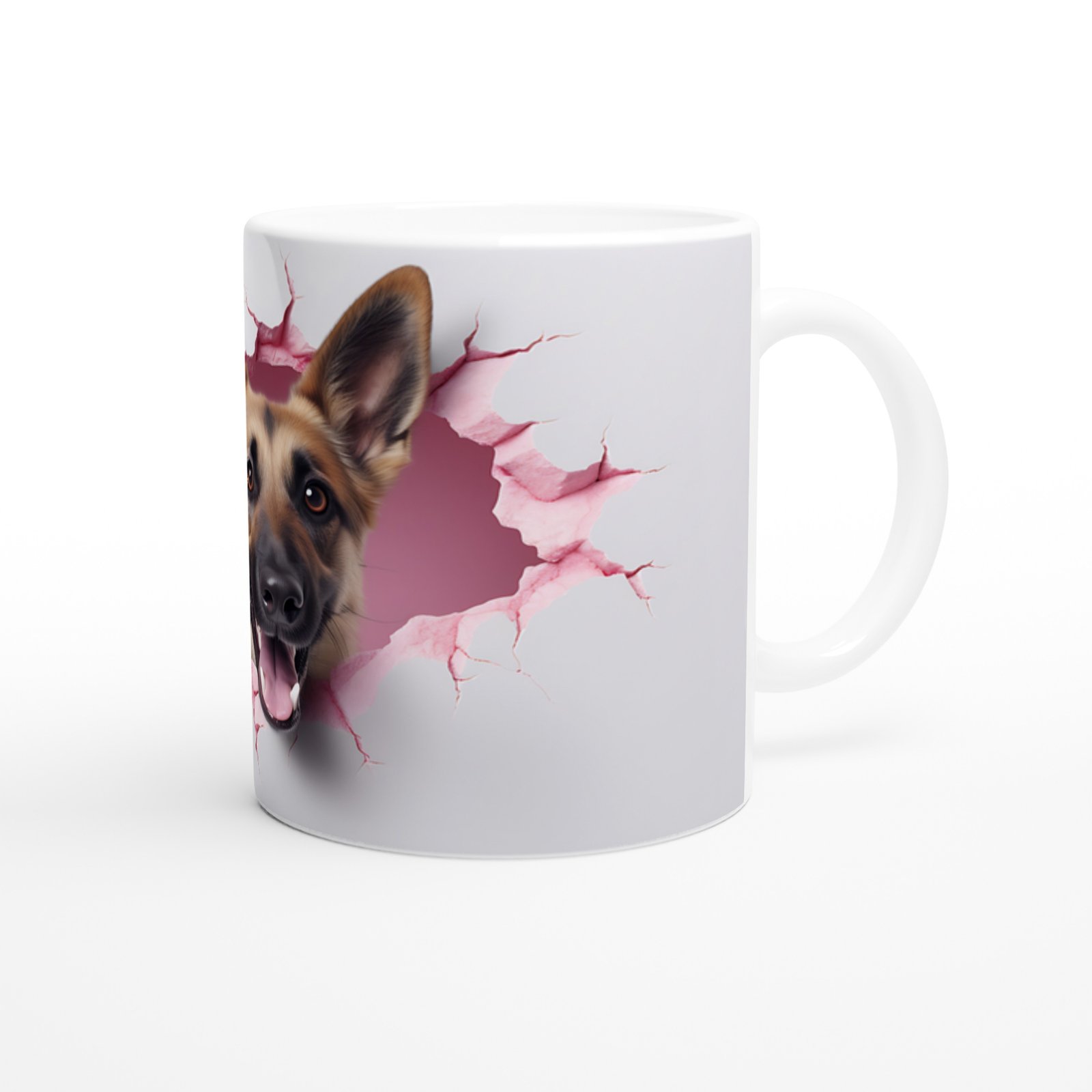 Pembe Çatlak Duvardan Bakan Alman Kurdu Temalı Baskılı Kupa Bardak - 3