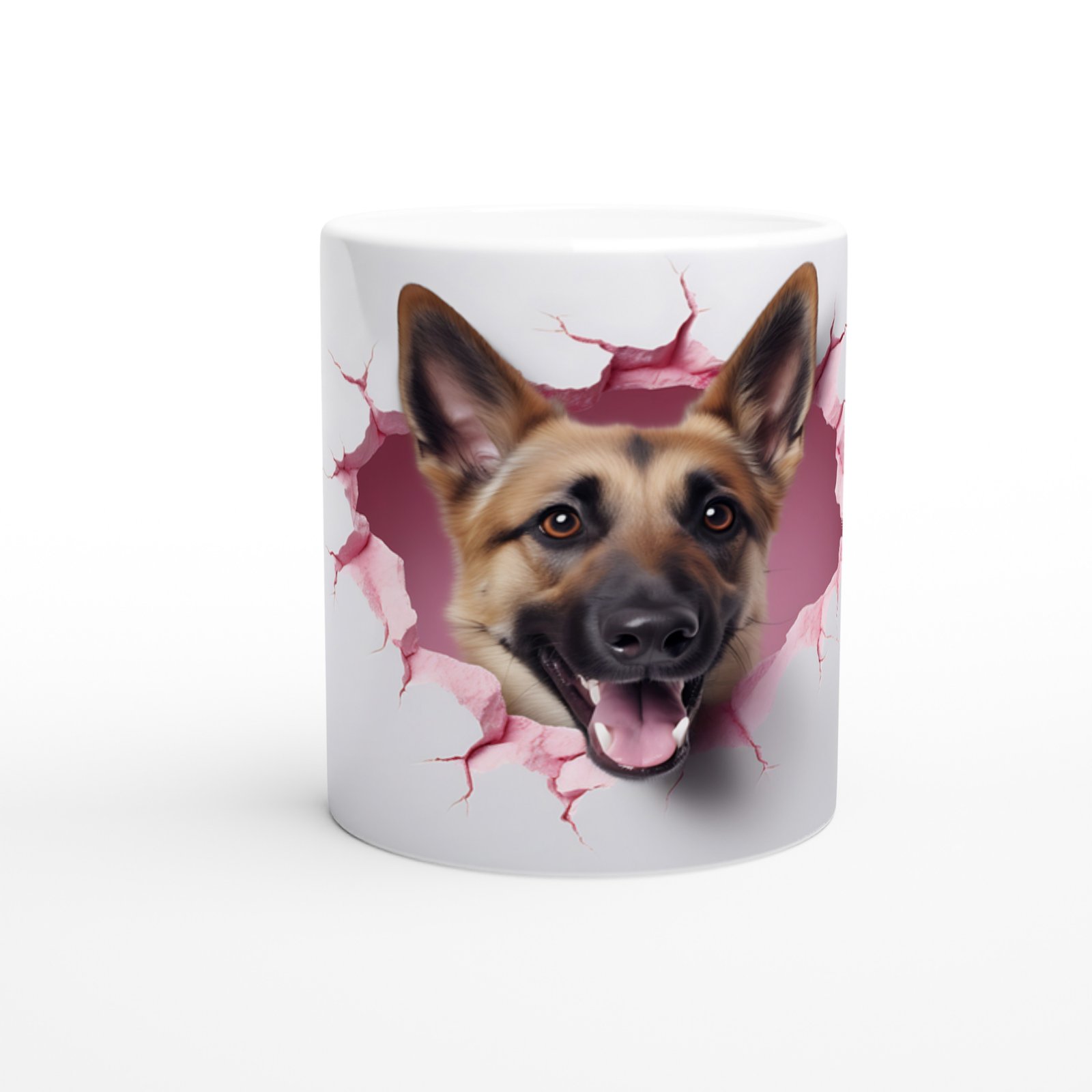 Pembe Çatlak Duvardan Bakan Alman Kurdu Temalı Baskılı Kupa Bardak