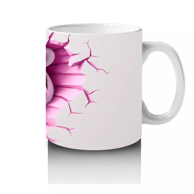 Pembe Çatlak Zeminden Bakan Beyaz Kaplan Figürü - Baskılı kahve kupası - 4