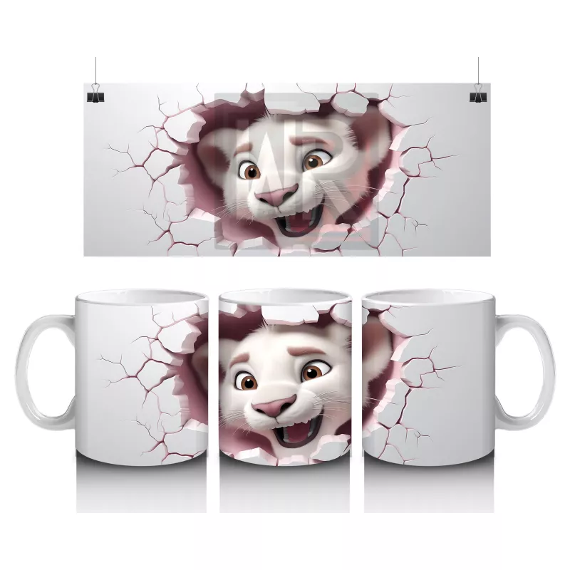 Pembe Çatlak Zeminden Bakan Gülümseyen Aslan Yavrusu - Baskılı kahve kupası