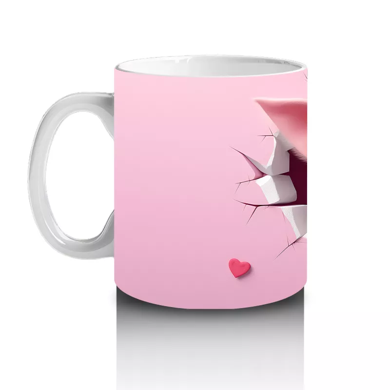 Pembe Çatlak Zeminden Bakan Sevimli Domuzcuk - Baskılı kahve kupası - 2