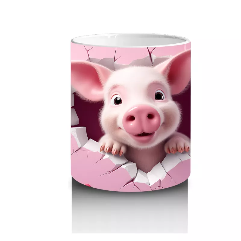 Pembe Çatlak Zeminden Bakan Sevimli Domuzcuk - Baskılı kahve kupası - 3