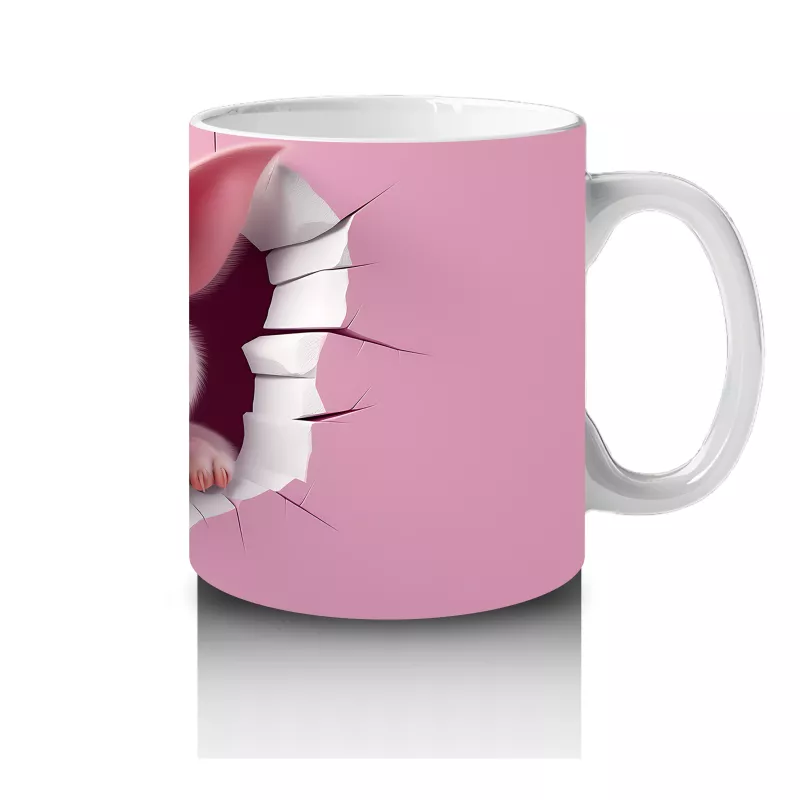 Pembe Çatlak Zeminden Bakan Sevimli Domuzcuk - Baskılı kahve kupası - 4