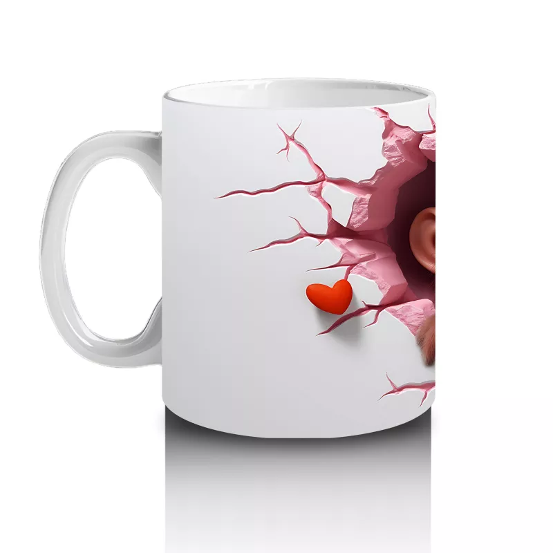 Pembe Çatlak Zeminden Bakan Sevimli Maymun Figürü - Baskılı kahve kupası - 2