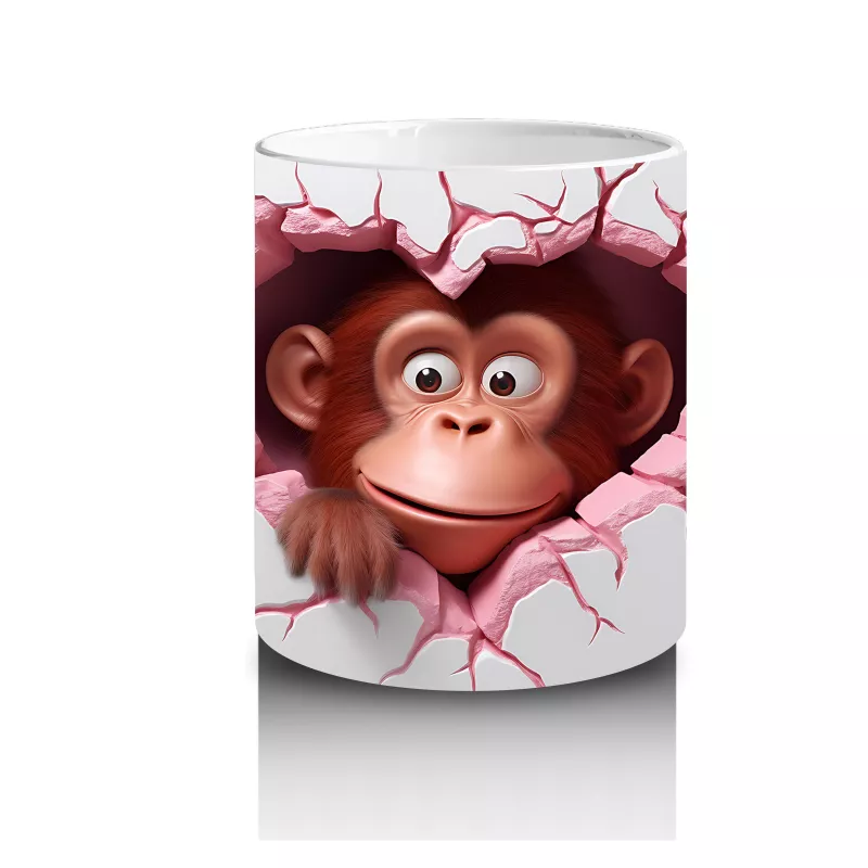 Pembe Çatlak Zeminden Bakan Sevimli Maymun Figürü - Baskılı kahve kupası - 3