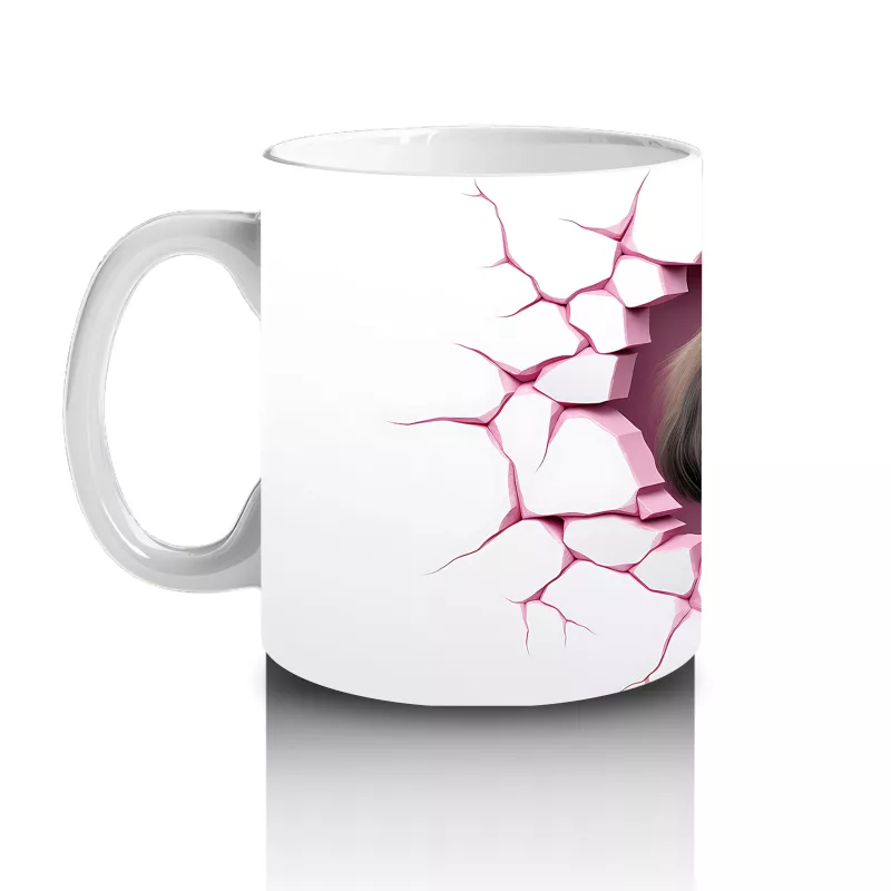 Pembe Çatlak Zeminden Bakan Sevimli Shih Tzu - Baskılı kahve kupası - 2