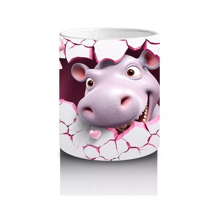 Pembe Çatlak Zeminden Bakan Sevimli Su Aygırı - Baskılı kahve kupası - 3