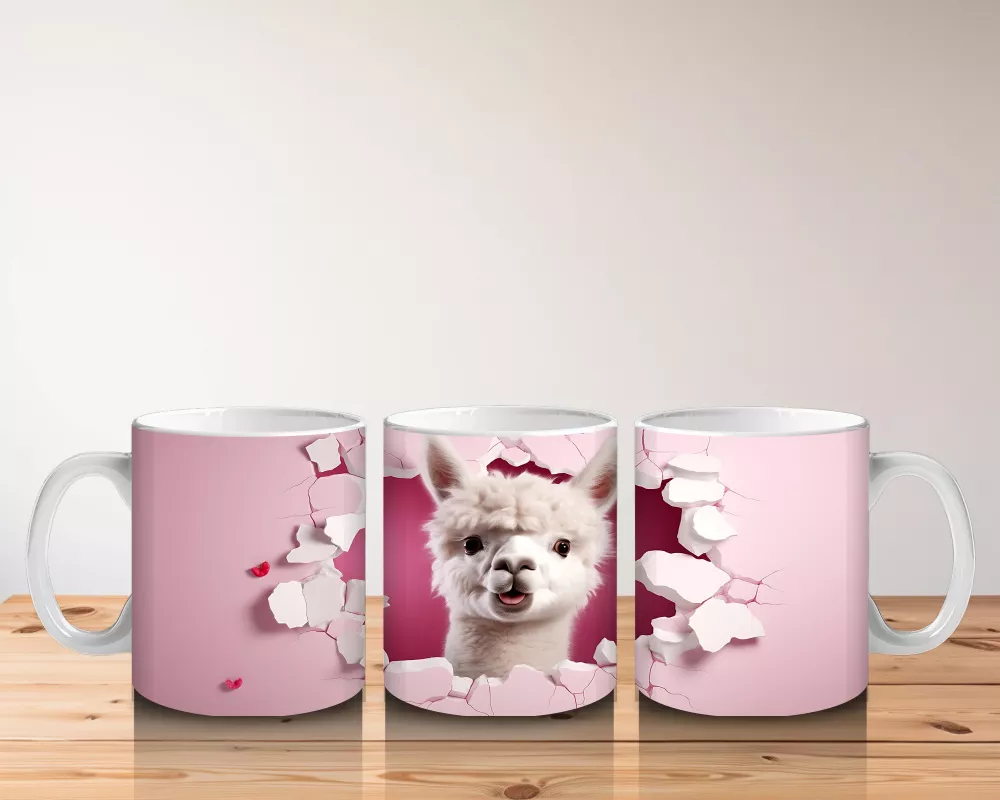 Pembe Çatlakta Bakan Beyaz Chihuahua – Baskılı Kahve Kupası - 5