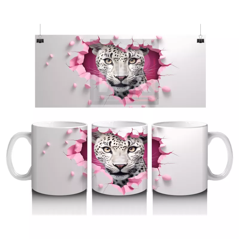 Pembe Çatlakta Bakan Gözleri Parlayan Kaplan – Baskılı Kahve Kupası