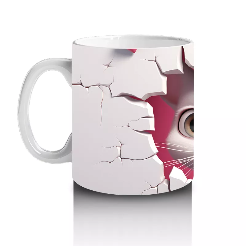 Pembe Çatlakta Bakan Sevimli Kedi Yavrusu – Baskılı Kahve Kupası - 2