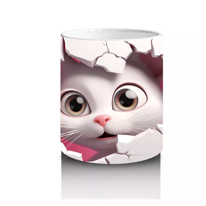 Pembe Çatlakta Bakan Sevimli Kedi Yavrusu – Baskılı Kahve Kupası - 3