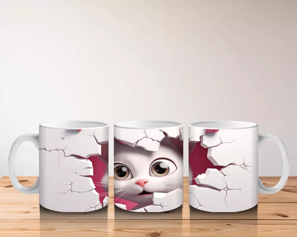 Pembe Çatlakta Bakan Sevimli Kedi Yavrusu – Baskılı Kahve Kupası - 5