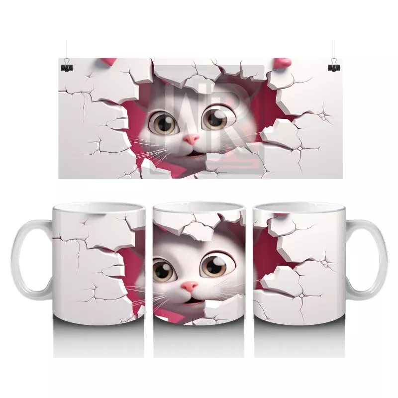 Pembe Çatlakta Bakan Sevimli Kedi Yavrusu – Baskılı Kahve Kupası