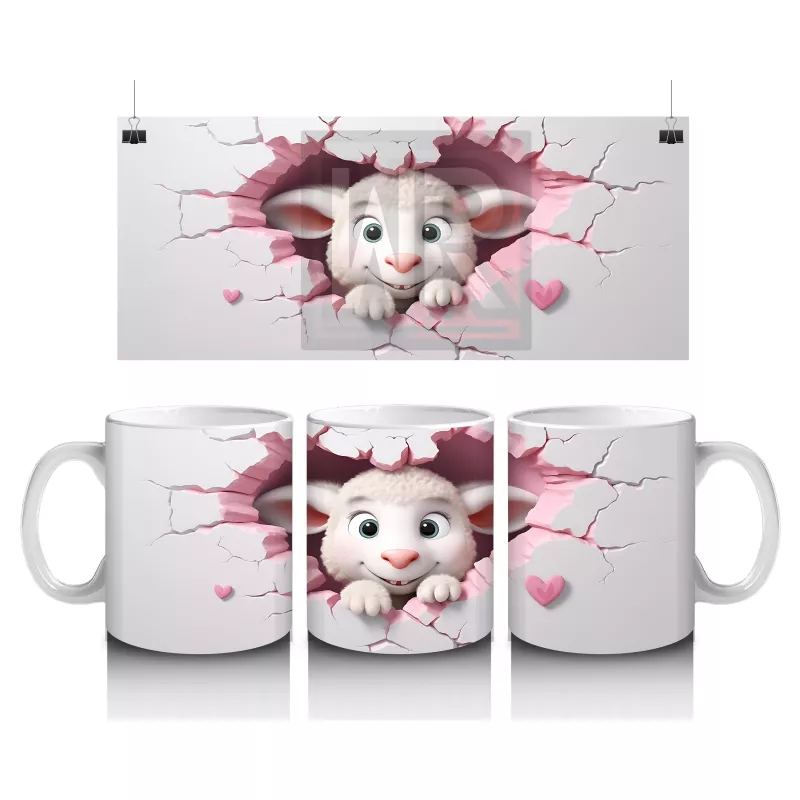 Pembe Çatlakta Bakan Sevimli Kuzu Yavrusu – Baskılı Kahve Kupası