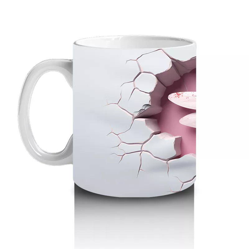 Pembe Çatlakta Simetrik Yusufçuk Deseni – Baskılı Kahve Kupası - 2