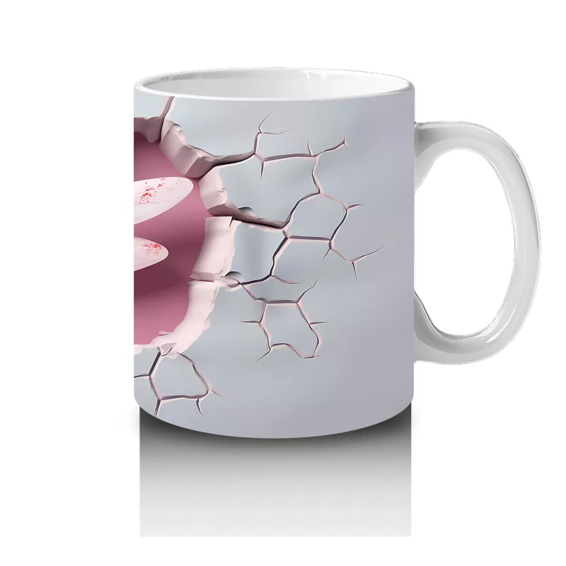 Pembe Çatlakta Simetrik Yusufçuk Deseni – Baskılı Kahve Kupası - 4