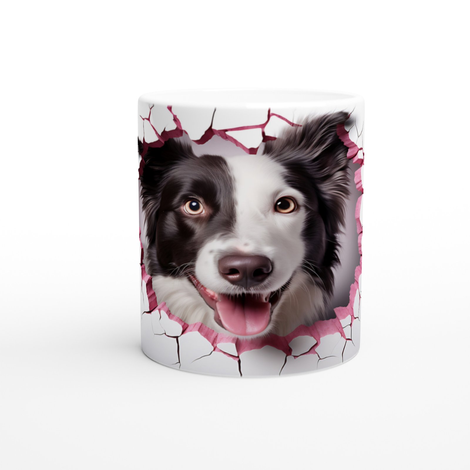 Pembe Çatlaktan Bakan Border Collie Temalı Baskılı Kupa Bardak