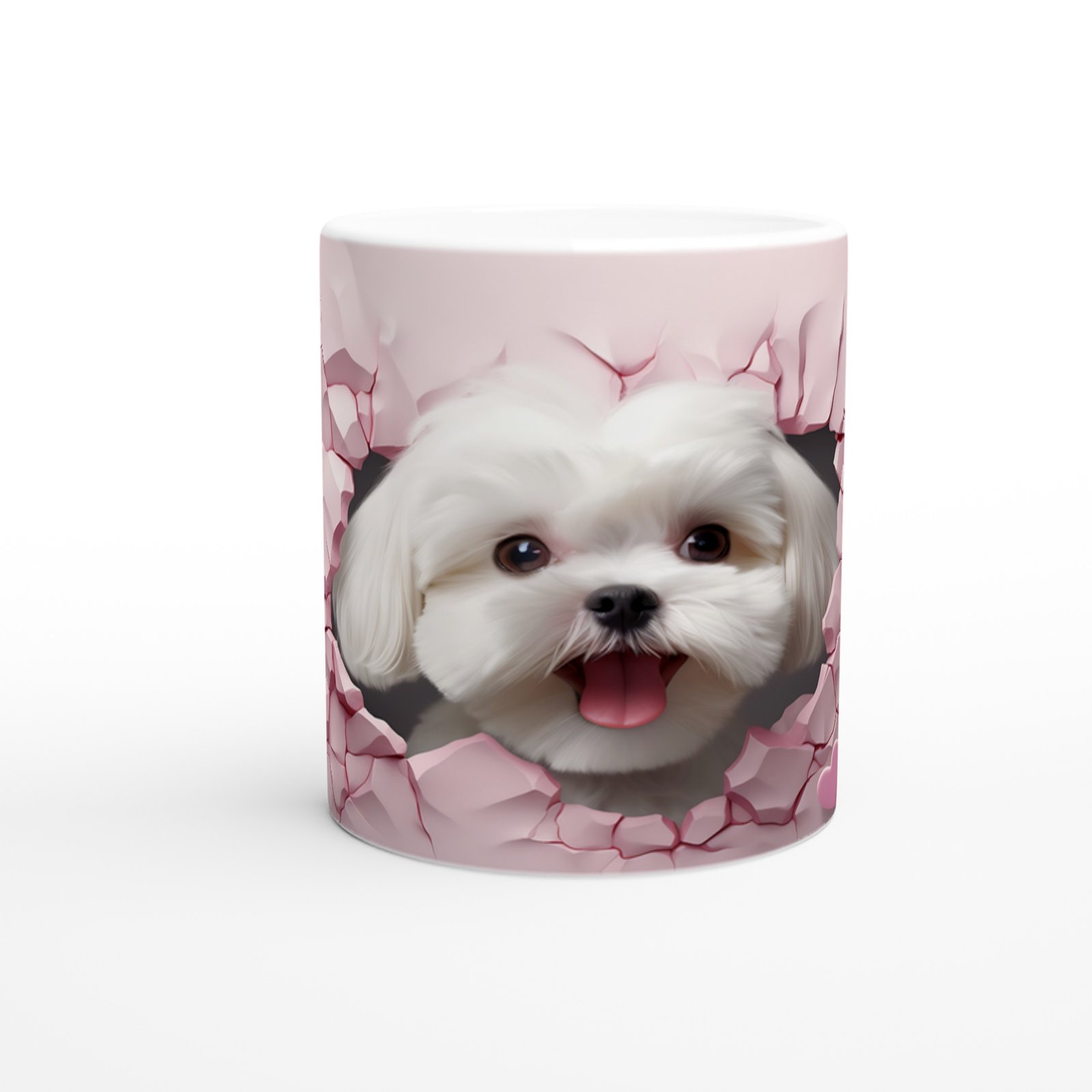 Pembe Çatlaktan Bakan Maltese Terrier Temalı Baskılı Kupa Bardak