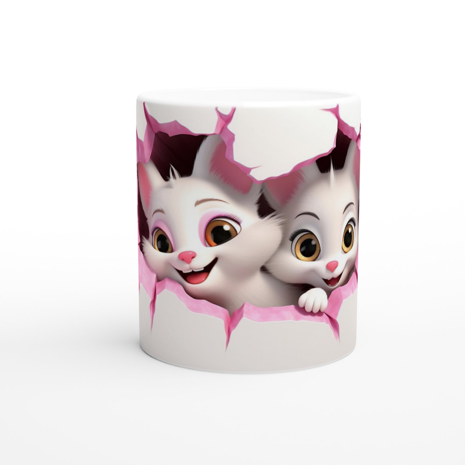 Pembe Çatlaktan Bakan Sevimli Kediler Temalı Baskılı Kupa Bardak
