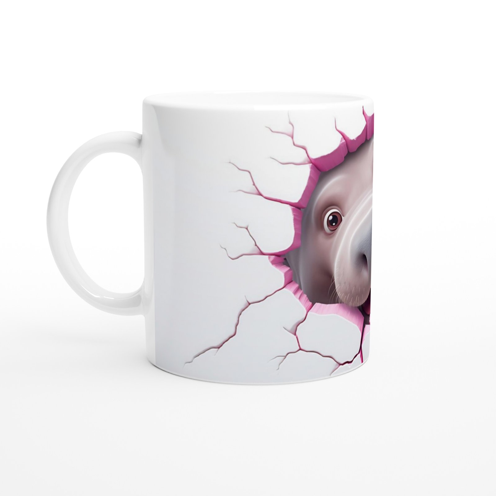 Pembe Çatlaktan Bakan Sevimli Su Aygırı Temalı Baskılı Kupa Bardak - 2