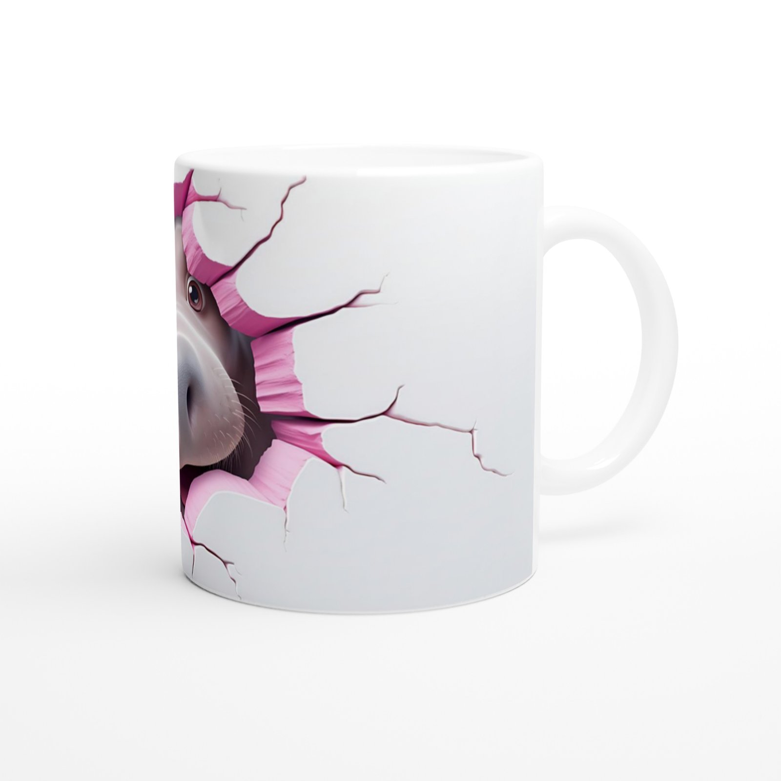 Pembe Çatlaktan Bakan Sevimli Su Aygırı Temalı Baskılı Kupa Bardak - 3