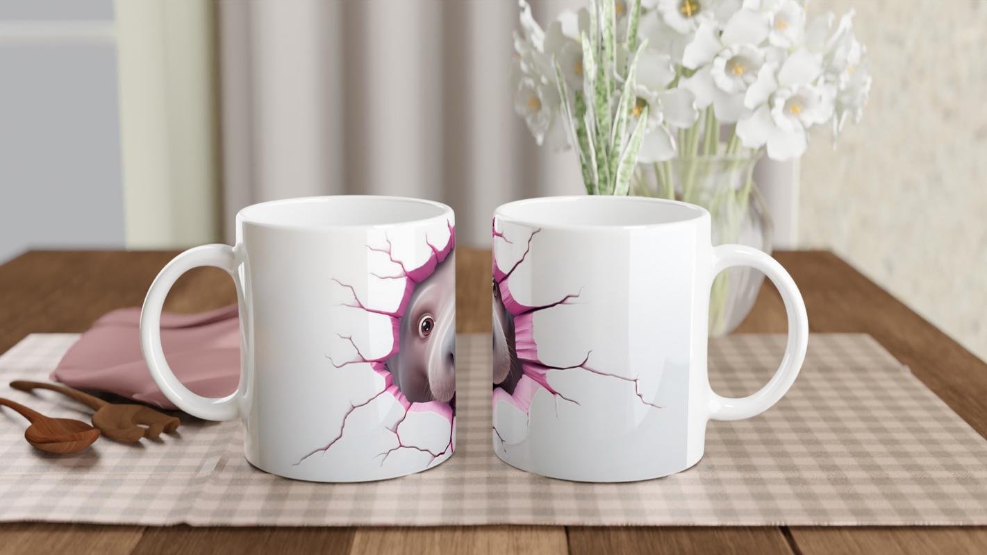 Pembe Çatlaktan Bakan Sevimli Su Aygırı Temalı Baskılı Kupa Bardak - 5