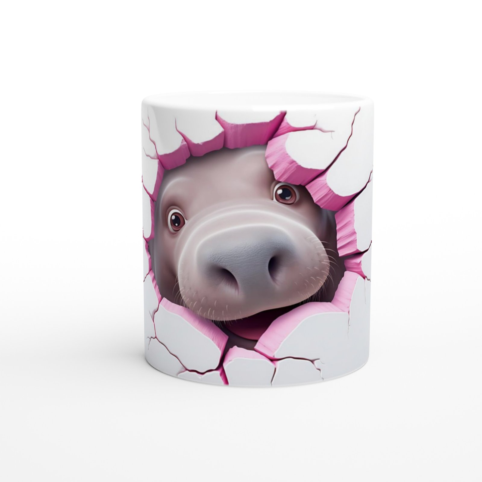 Pembe Çatlaktan Bakan Sevimli Su Aygırı Temalı Baskılı Kupa Bardak