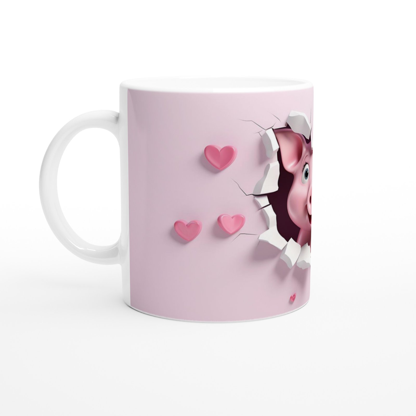 Pembe Çatlaktan Bakan Tatlı Domuz Temalı Baskılı Kupa Bardak - 2