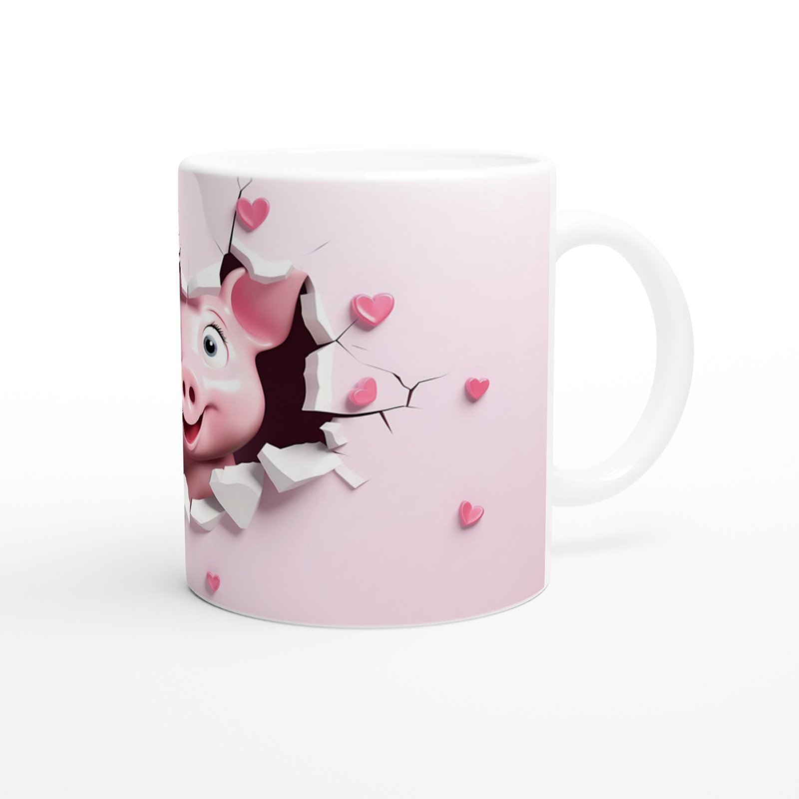 Pembe Çatlaktan Bakan Tatlı Domuz Temalı Baskılı Kupa Bardak - 3