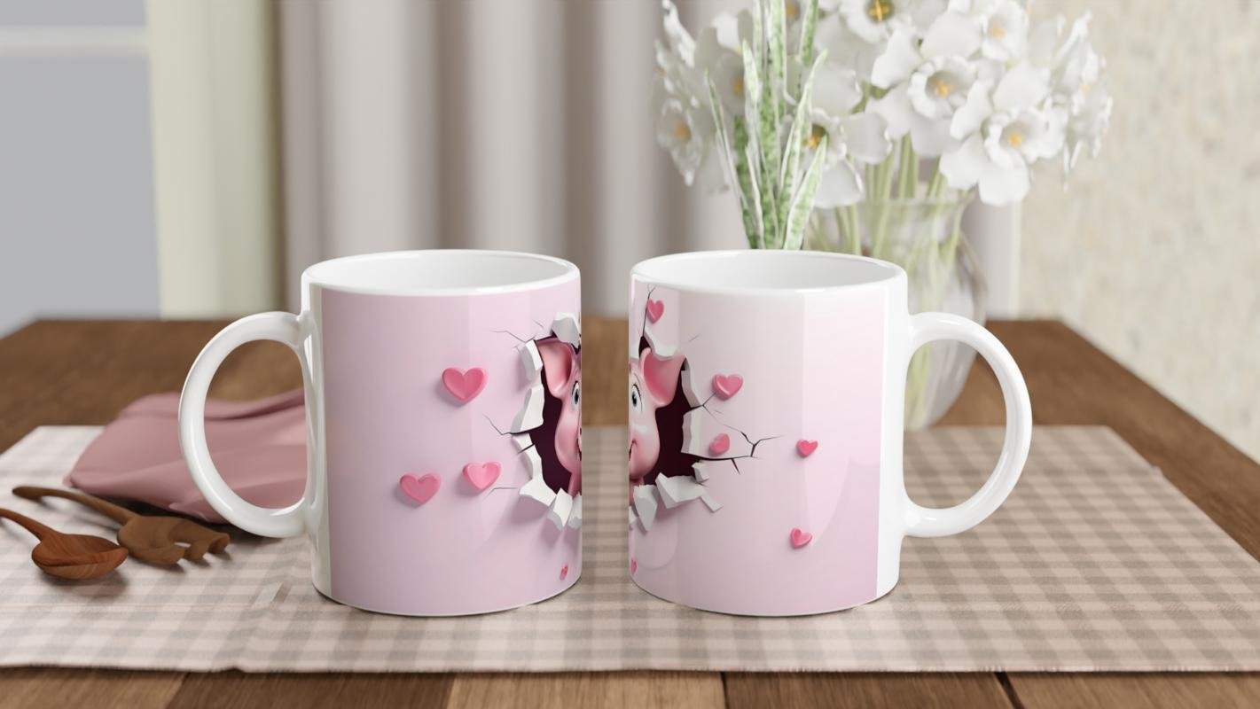 Pembe Çatlaktan Bakan Tatlı Domuz Temalı Baskılı Kupa Bardak - 5