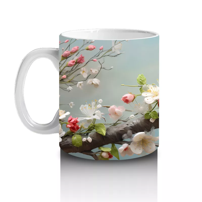 Pembe Çiçek Dalında Oturan Nar Bülbülü – Baskılı Kahve Kupası - 2