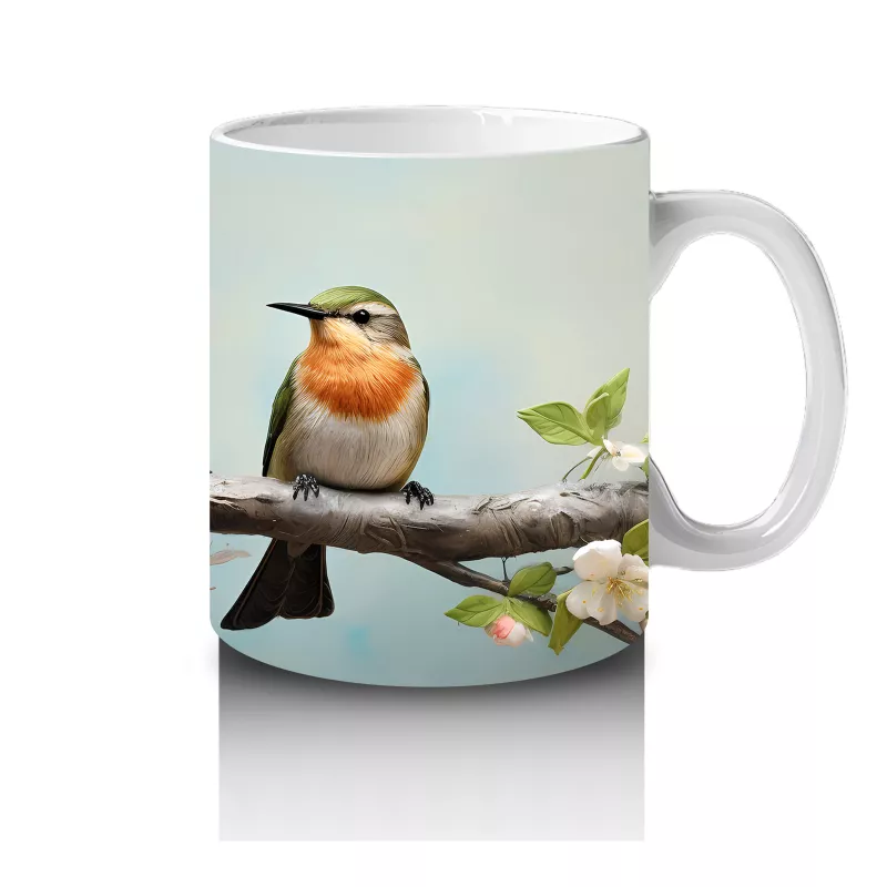 Pembe Çiçek Dalında Oturan Nar Bülbülü – Baskılı Kahve Kupası - 4