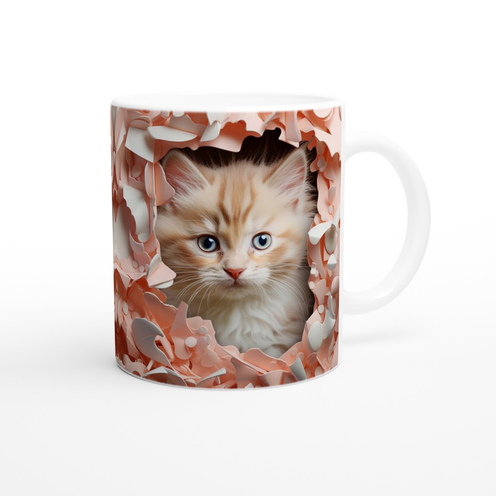 Pembe Çiçekler Arasında Bakan Sarı Yavru Kediler Temalı Baskılı Kupa Bardak - 2