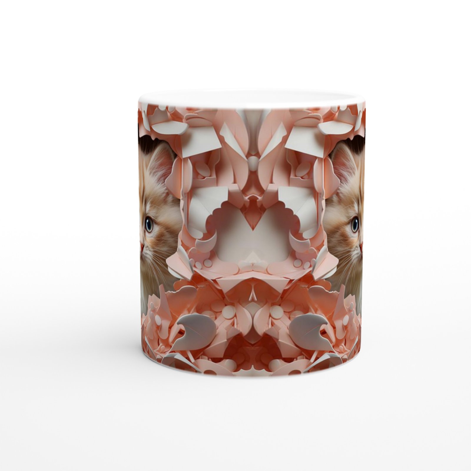 Pembe Çiçekler Arasında Bakan Sarı Yavru Kediler Temalı Baskılı Kupa Bardak - 3